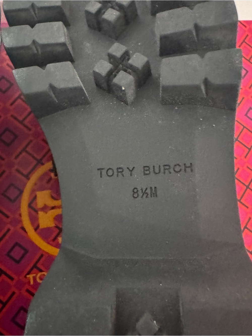 Tory Burch Mini Everly Chunky Lug Sole Leather Loafers Black Gold Logo 8.5 $398 - Picture 12 of 12